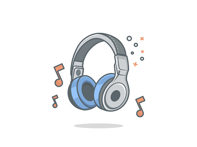 Headphones beats blue headphones icon illustration line art minimal music notes songs