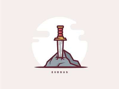 Exodus badge exodus fantasy graphic king arthur logo rock shiny stone sword