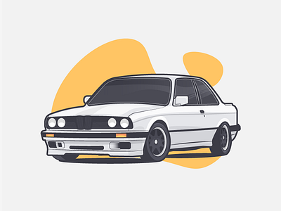 Bmw E30 auto bmw car e30 flat illustration retro small sport stroke