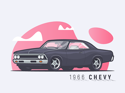 1966 Chevy auto car chevrolet chevy flat illustration small sport stroke vector