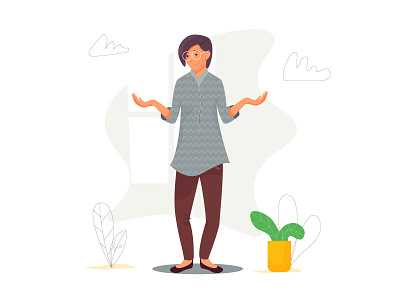 Woman character cloth face female glasses leaves plant pose sigh vector window woman