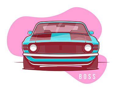 Mustang Boss 1970 Front auto car fast flat illustration mustang small sport stroke vector