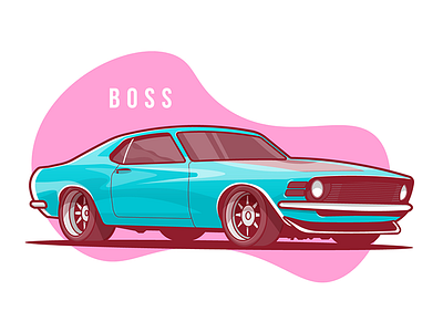 Mustang Boss 1970 Side auto car fast flat illustration mustang small sport stroke vector