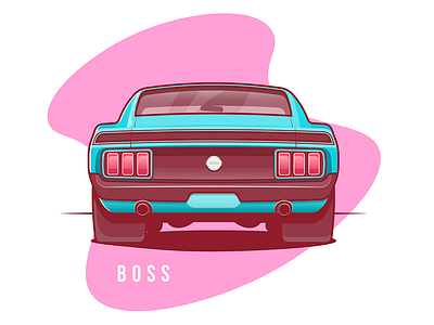 Mustang Boss 1970 Rear auto car fast flat illustration mustang small sport stroke vector