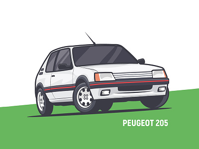 Peugeot 205 auto car fast flat illustration peugeot small sport stroke vector vintage
