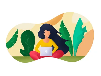 Freelancing character flat foliage grass hair illustration ipad laptop nature plants sunny water