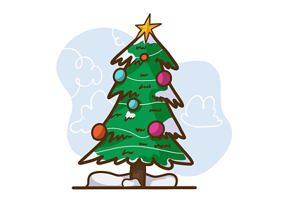 Christmas Tree 2019 christmas christmas ball clouds doodle green happiness illustration joy new year ornaments sky snow star tree wood