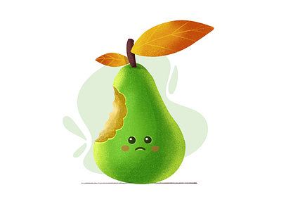 Pear brush cute face fruit funny green gritty illustration ipad leaves pear procreate sad texture