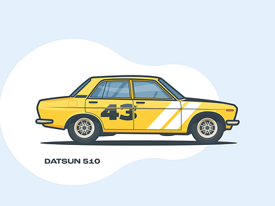 Datsun 510 car cool daily art datsun design flat illustration minmal popular retro side stroke tires vehicle vintage yellow