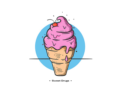 Sweet Dugs blue cherry chilled cold cone crispy dessert drip halftone hand drawn ice cream ipad pro pink procreate sweet yummy
