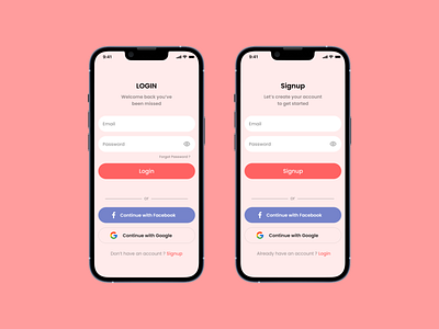 Simple Login and Signup Screens desif design figma login signup ui ux