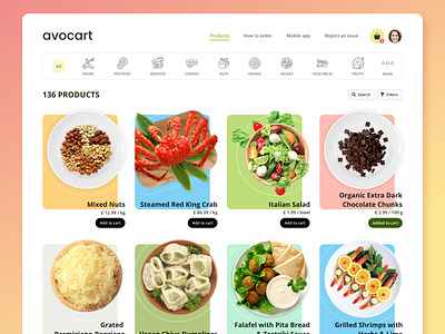 Avocart - Product List avocado food online shopping online store organic product design product list product page ui ui ux ui design uiux ux uxdesign