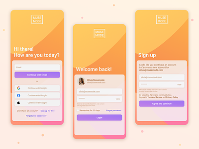Mobile login and sign up flows