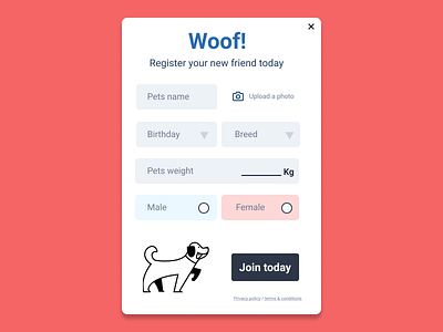 Woof! Pet signup form dog dogs form forms pet