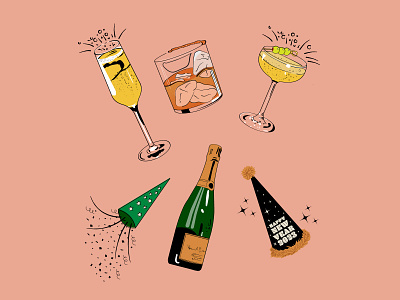 Cocktails 2023 art cheers cocktails community design graphic design illustration illustrator new year nye vector