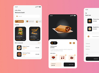 Online food delivery application. figma ui web design