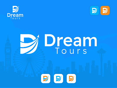 Dream Tours Travel Logo design template banner design brand guideline branding brochure bus design dream tours travel logo flyer graphic design journey logo plane ship social media banner tour travel ui