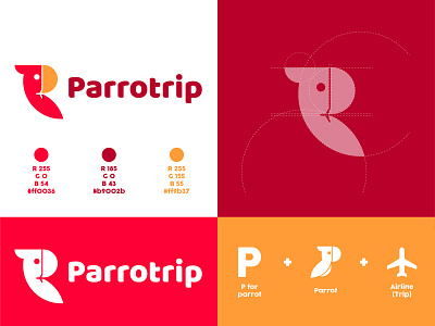 Logo for Parrotrip Branding airline app bird branding design icon illustration logo p parrot platform red travel trip vector