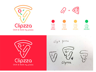 Clipzza Logo Design branding clip design fastfood hold icon illustration line logo pizza red stroke