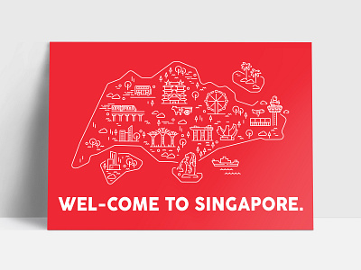 Singapore Map Postcard design icon illustration line map postcard poster red singapore stroke welcome