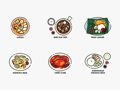 Singapore signature food design food icon illustration line signature singapore stroke travel vector