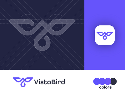 VistaBird - Brand Identity Design app bird brand branding design golden graphic design illustration logo presentation purple ui ux vector vista