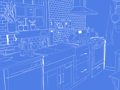 Kitchen Illo blue blueprint illustration ipad pencil process procreate richmond sketch white
