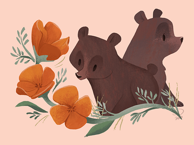 State Postcards - California Grizzly Bear + Poppies design illustration