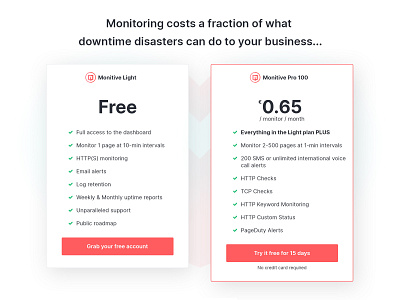 Monitive pricing table