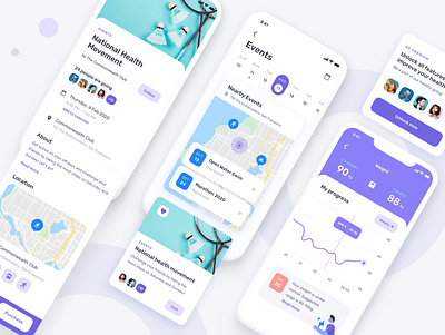 Event for health fitness mobile ui ux event app fitness app health app map mobile app ui kit ui ux