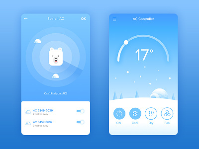 Air Conditioner Controller Mobile App app illustration inspiration mobile polar radar remote snow temperature ui ux weather