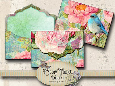 Bright Floral Junk Journal Scrapbooking Kit ephemera floral envelopes gift tags journal junk journal paper craft printables scrapbooking