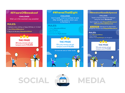 Social Media Contest Screens clean creative facebook graphic design illustration instagam landing page layout minimal photoshop prize screen simple social media twitter ui design