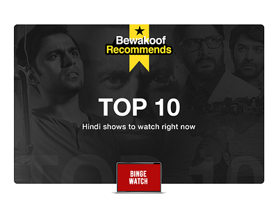 Top 10 Hindi Shows banner amazon prime banner banner design binge watch clean dark graphic design hindi indian interface layout movie series show uiux video web design