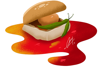 Vadapav Illustration! Indian burger🍔 applepencil art digitalart digitalillustration drawing food graphic design illustraion ipad sketch spicy