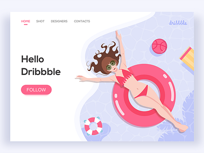 Hello Dribbble debut flat girl hello dribbble illustration