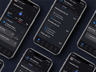 Medication Tracking App pt.2 Dark app clean design doctor health healthcare interface ios iphone iphone app manage medication medicine minimal mobile project schedule ui ux web