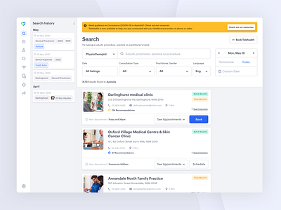 Medical Management Platform pt2. app cardboard cards clean dash dashboard design doctor filter healthcare history interface medical medicine minimal schedule search ui ux web