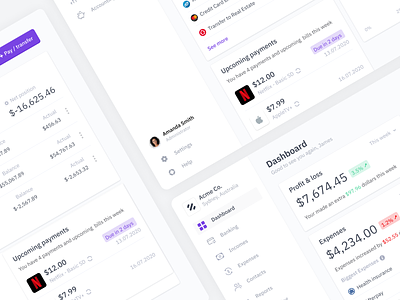 Online Banking bank banking bills boards cards clean dash dashboard design finance interface manage online payment product schedule transfer ui ux web