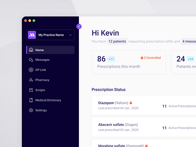 Prescription Management app cards clean clean ui dash dashboard design doctor healthcare interface manage management medical minimal product design saas simple ui ux web