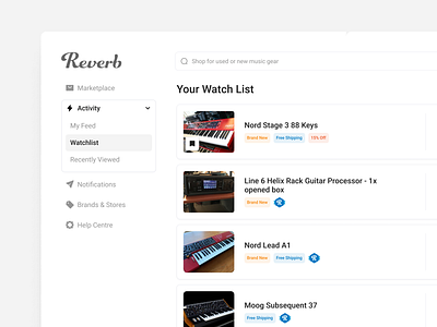 Reverb Concept app cards clean design ecommerce interface minimal modern music product design store ui ui design ux ux design web web app web design