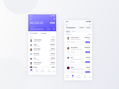 Financial Banking App Screens account app bank bank account banking card clean credit design finance interface manage minimal money payment schedule transfer ui ux web