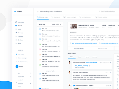 Project Details Page board clean crm dashboard design details history interface list menu minimal nav project project management timineline tools ui ux web