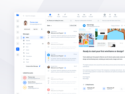 Design Project Management Tool Email app clean cloud concept conversation dash dashboard design desktop email inbox interface management message minimal search ui ux web website