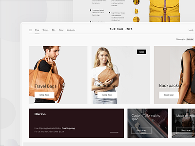 Ecommerce Website Concept bags clean clothes conceptual design ecommerce design fashion interface landing minimal page shop simple store storefront ui ux web website website design