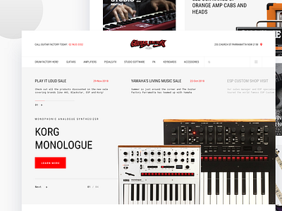 Guitar Factory Website Design buy clean design ecommerce interface landing minimal music page shop store store design storefront ui ux web website