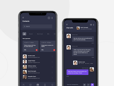 Scheduling App Screens - Dark UI pt2 app app design appointments book booking calendar chat clean clean ui colours inbox interface ios message minimal mobile plan projects schedule uiux