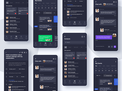 Scheduling App Screens - Dark UI pt3 app app design appointments book booking calendar chat clean colours design inbox interface ios messages minimal mobile plan search ui ux