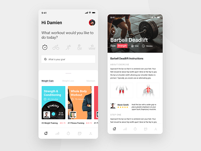 Fitness App app clean design excercise fitness fitness app gym health ios iphone minimal mobile search train training ui ux web working out workout