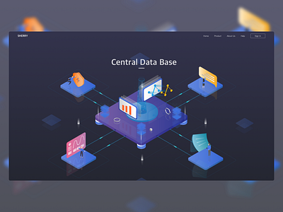 Central Data Base 2.5d animation design illustration typography ui vector website